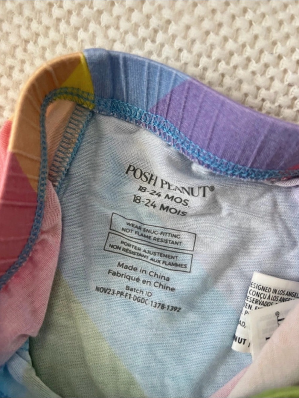 Posh Peanut Rainbow Bamboo Pajamas 18-24M One Piece Romper - Picture 5 of 6
